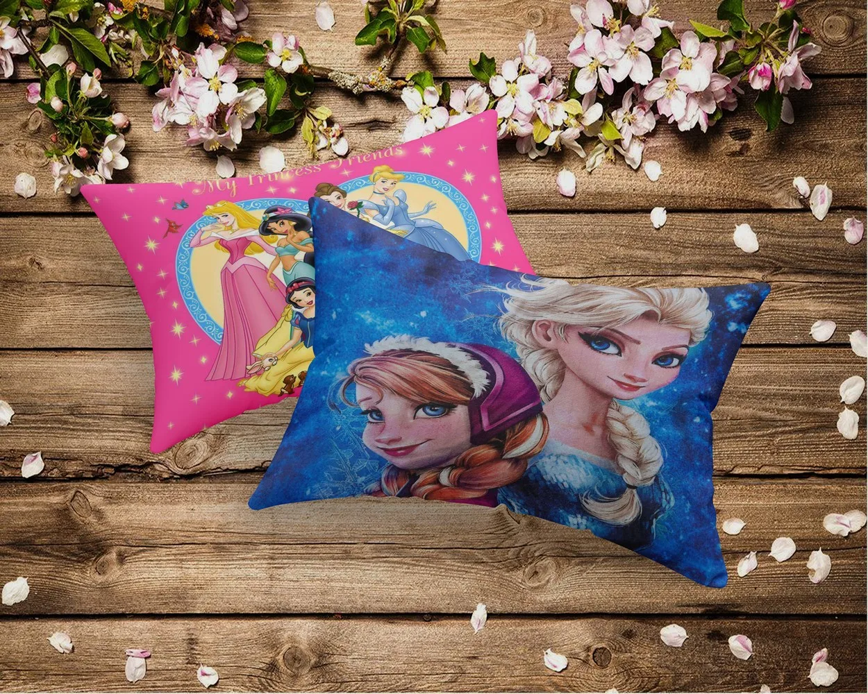 Kids Pillow Frozen blue, Princess heart | Set of 2