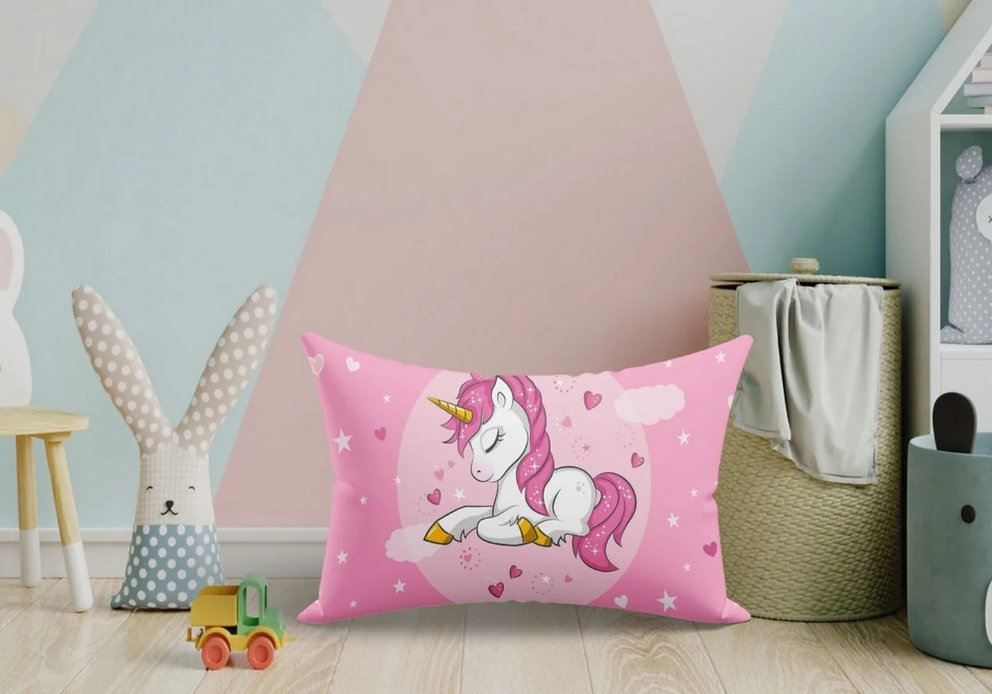 Unicorn Kids Pillow, Pink, 18x12