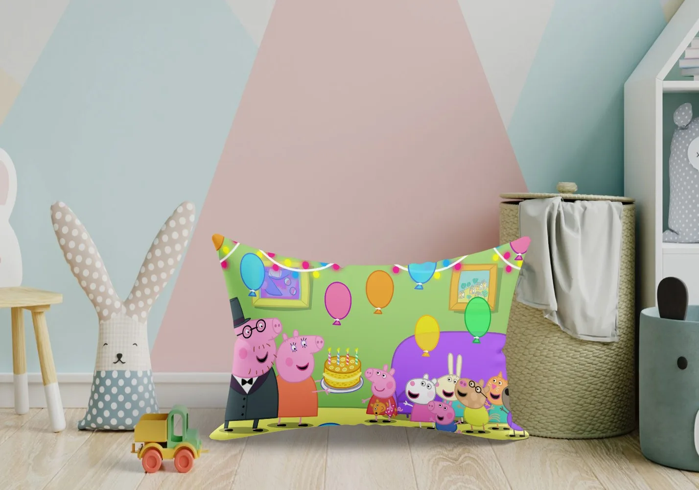 Kids Peppa Birthday Pillow, 18x12 Inches, Green, Pack of 1