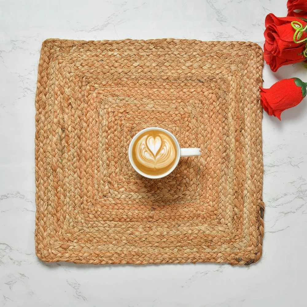 Jute Braided Square Placemat, 13 Inches, Pack of 1