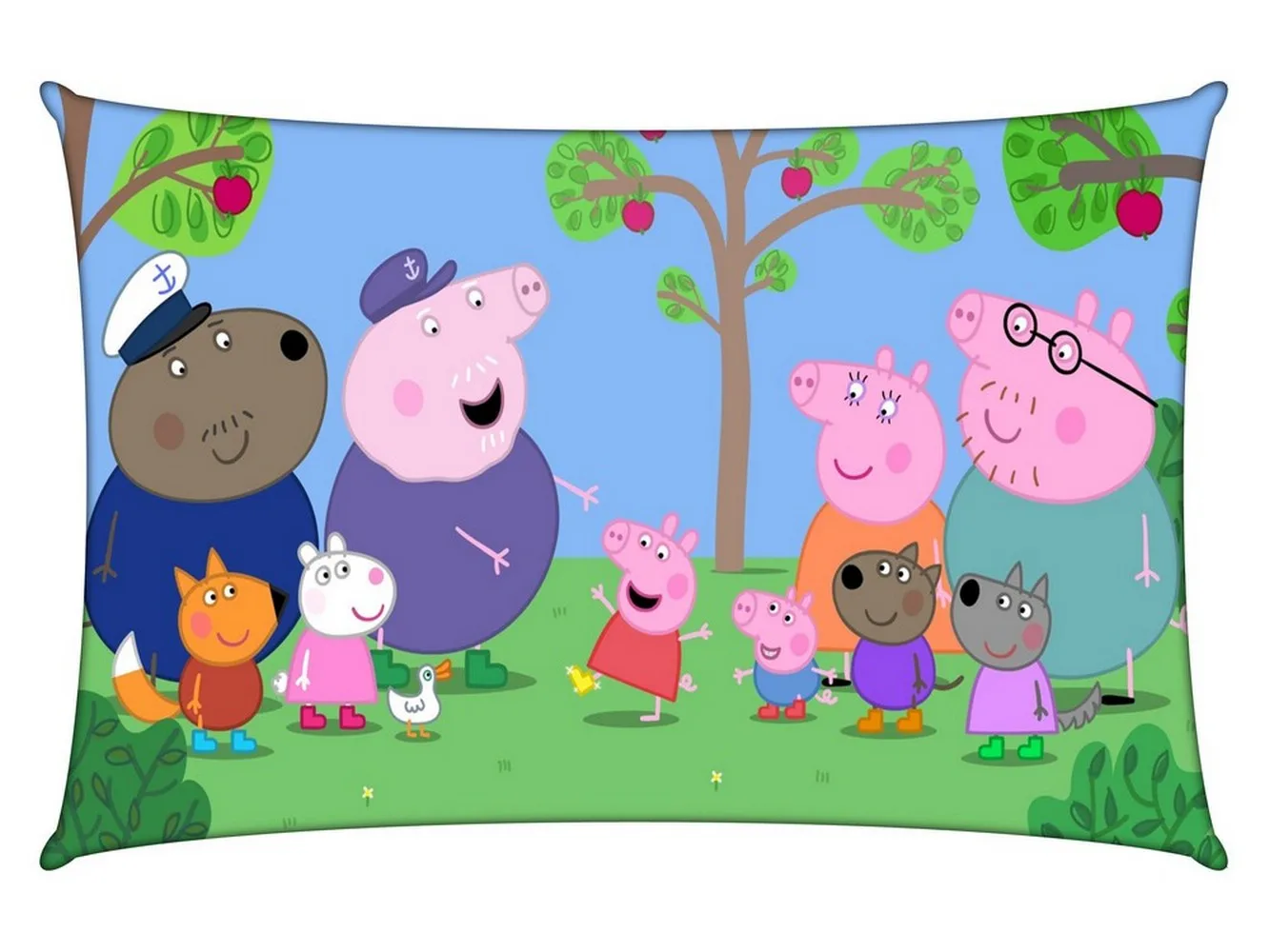 Pig family Kids cartoon pillow cover, Blue, 18x12 Inches, Pack of 1