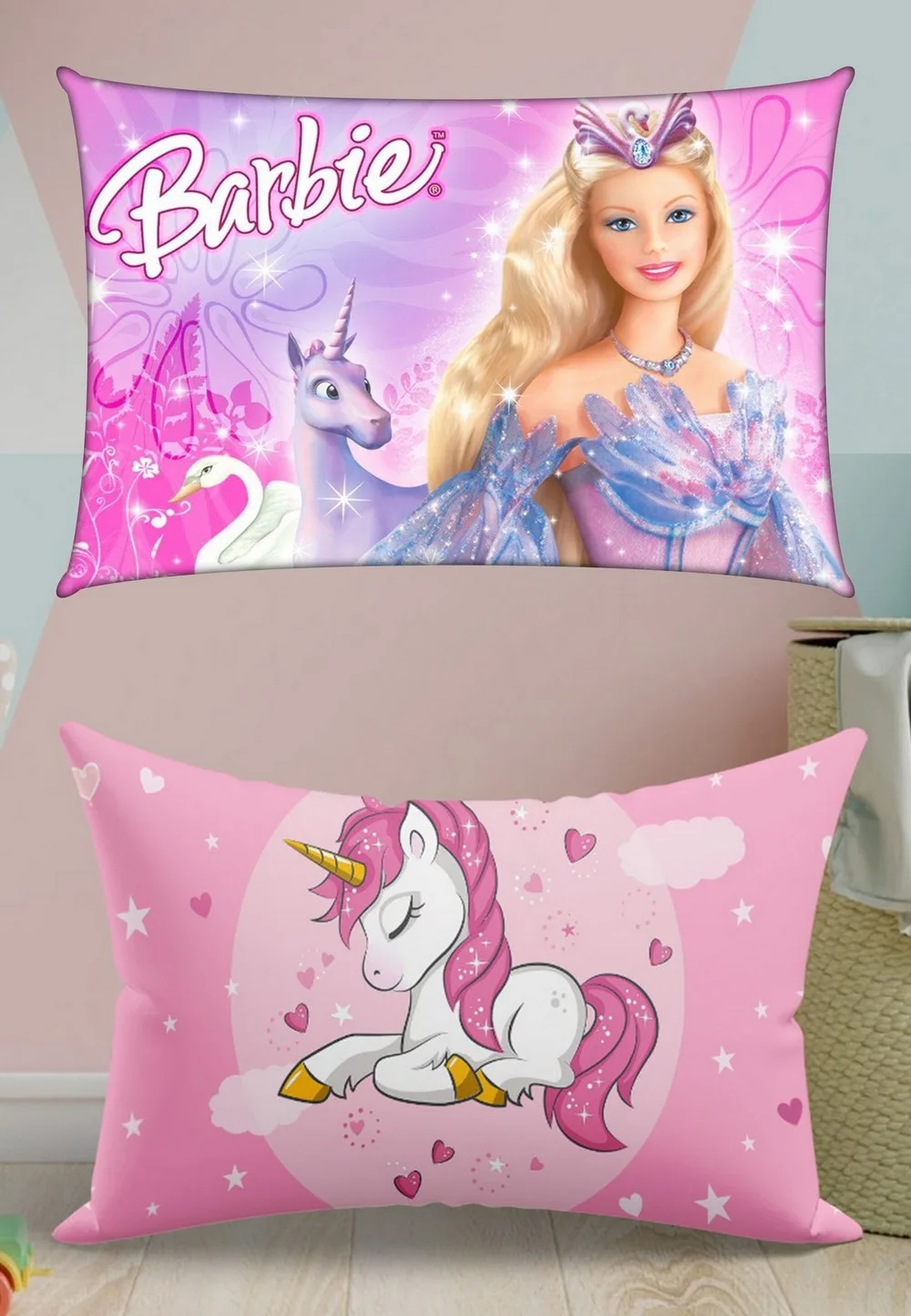 Unicorn Pillow, Barbie Cover, 18x12 Inches, Set of 2