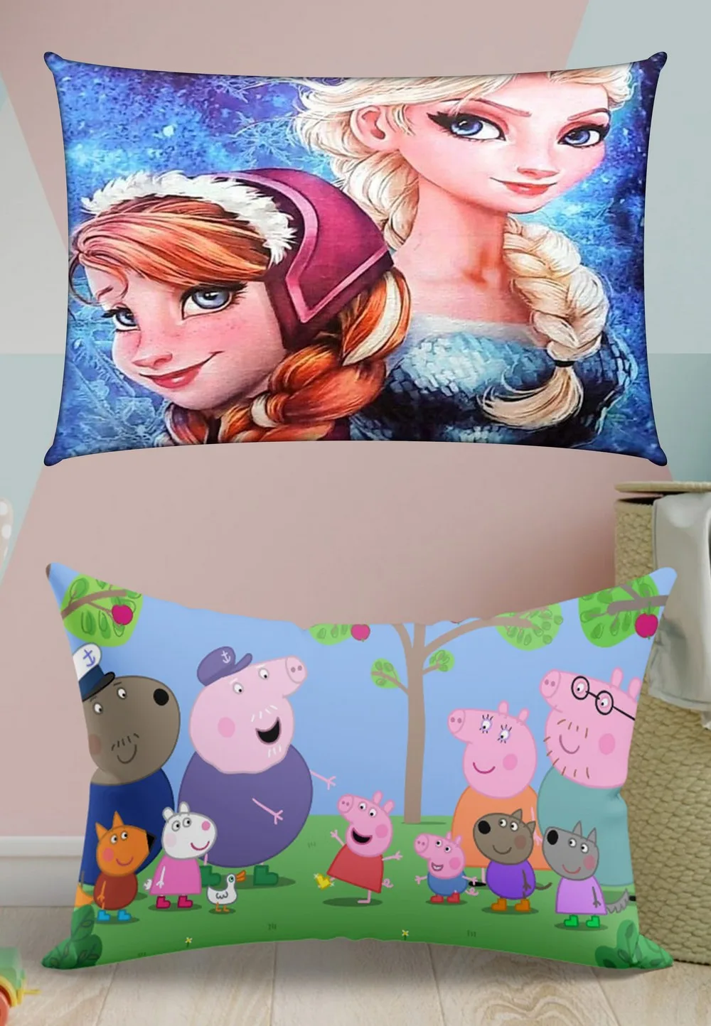 Pig Pillow, Frozen Cover, Kids Cartoon, 18x12 Inches, Set of 2