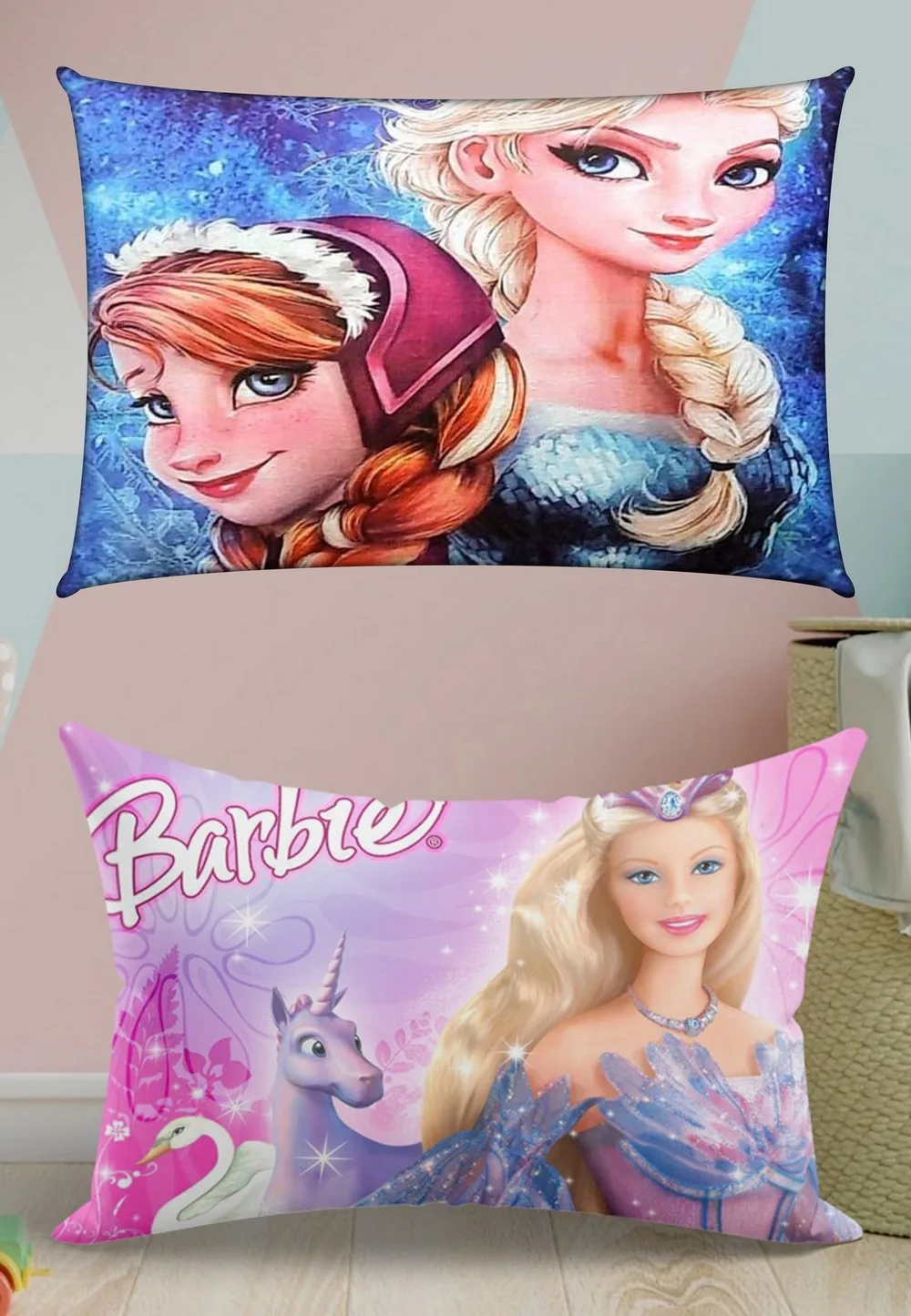 Barbie Pillow, Frozen Cover, 18x12 Inches, Set of 2