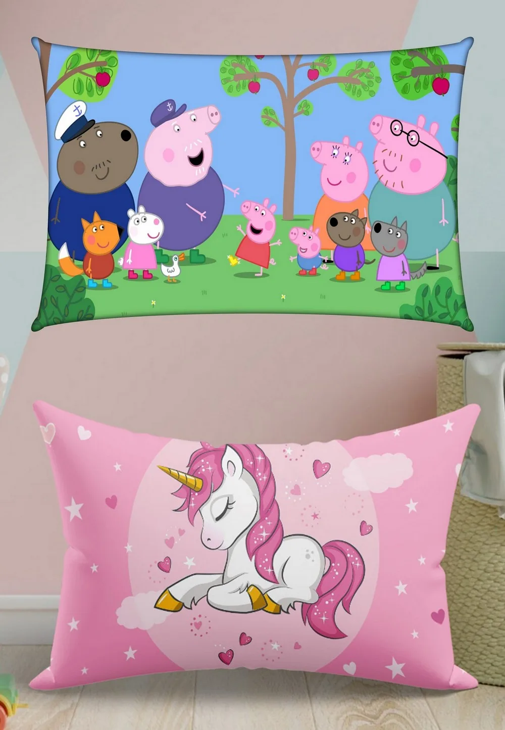 Unicorn Pillow, Pig Family Cover, 18x12 Inches, Set of 2