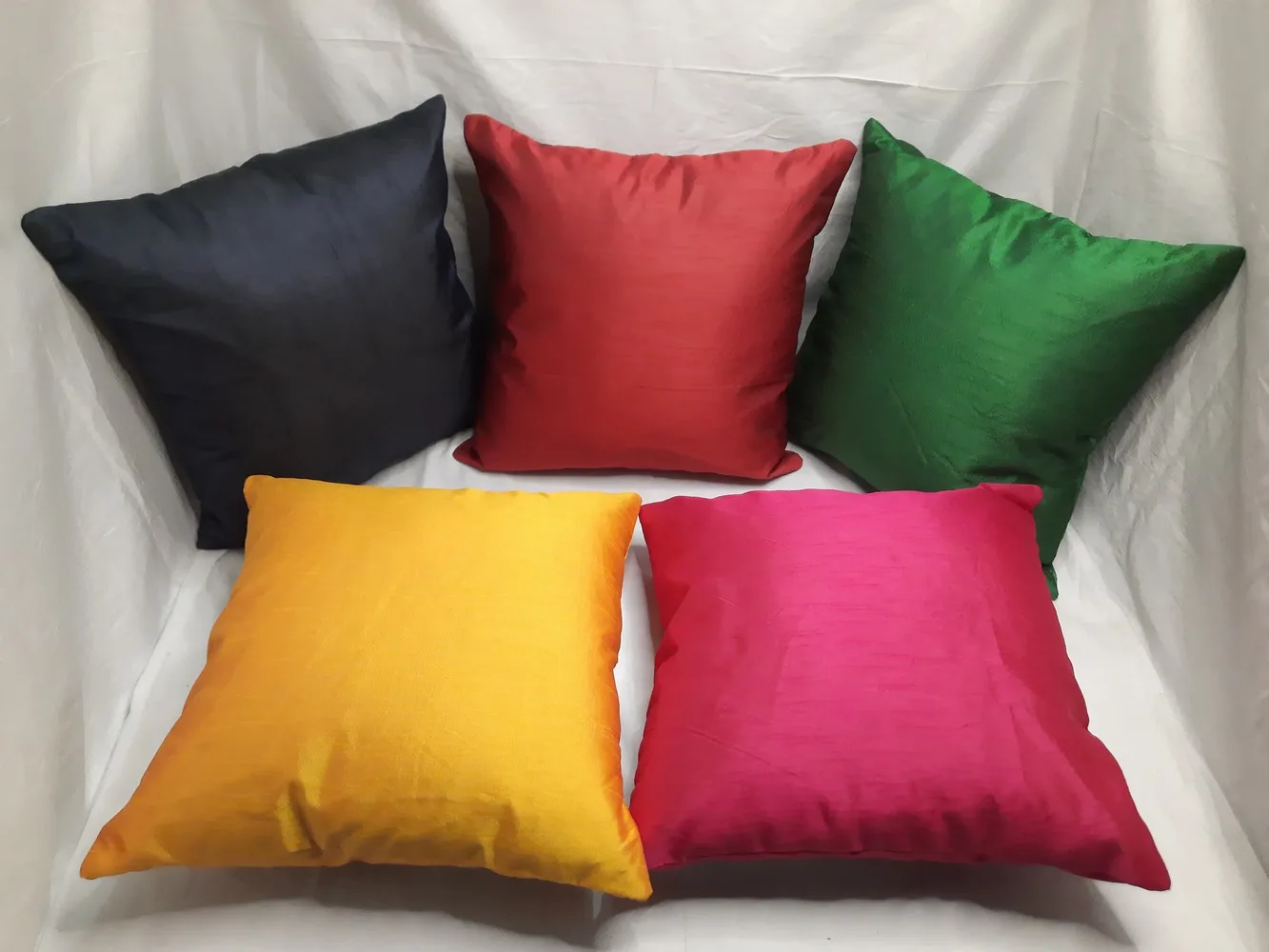Dupion Multi Color plain Cushion Cover, 16x16 Inches, Assorted, Set of 5
