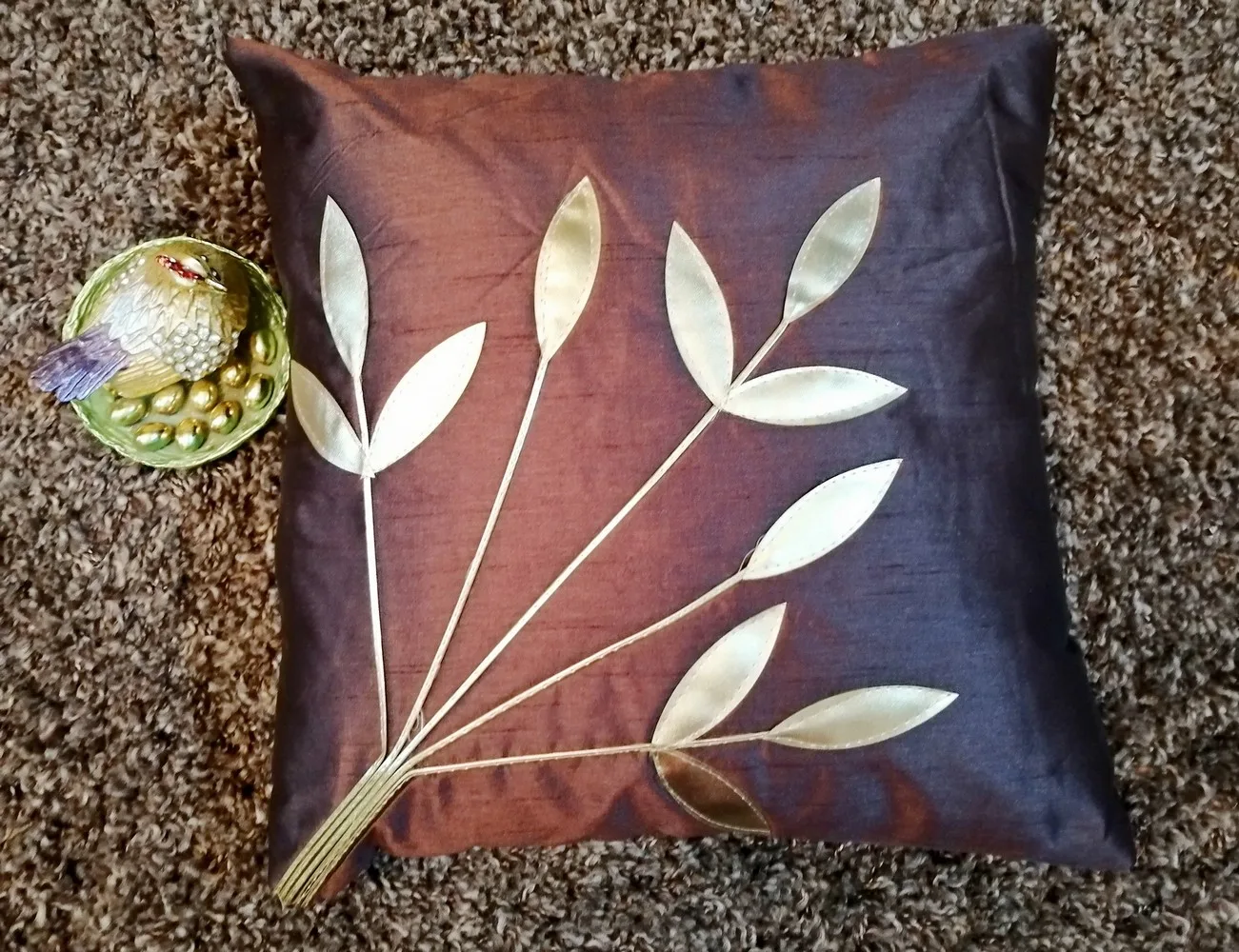 Leaf Cushion Cover, Dupion, Coffee, Set of 5, 16x16