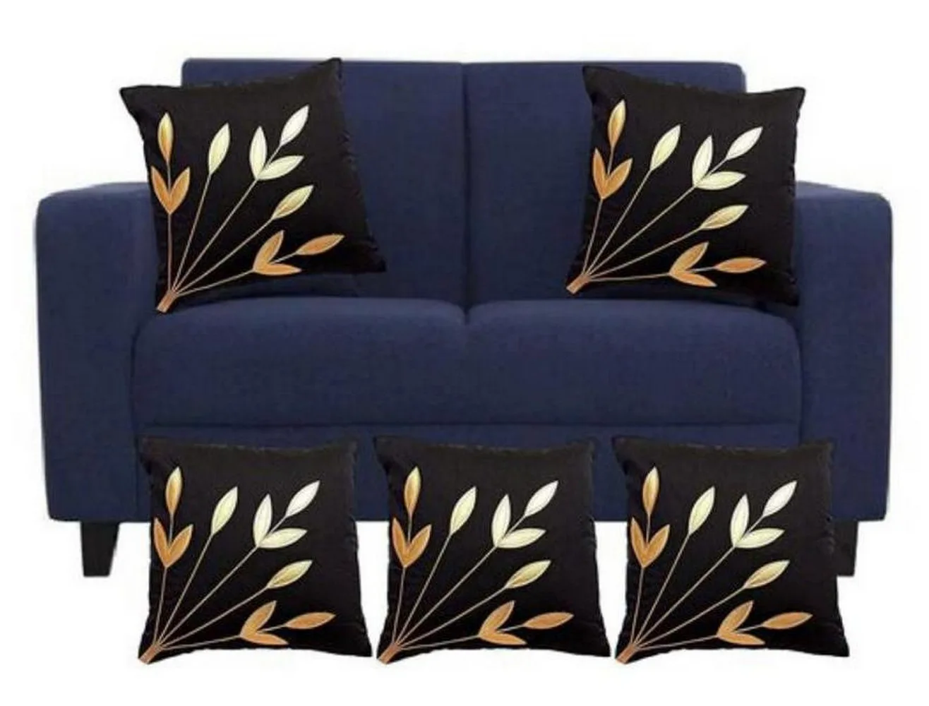 Leaf Cushion Cover, Dupion, Black, Set of 5, 16x16