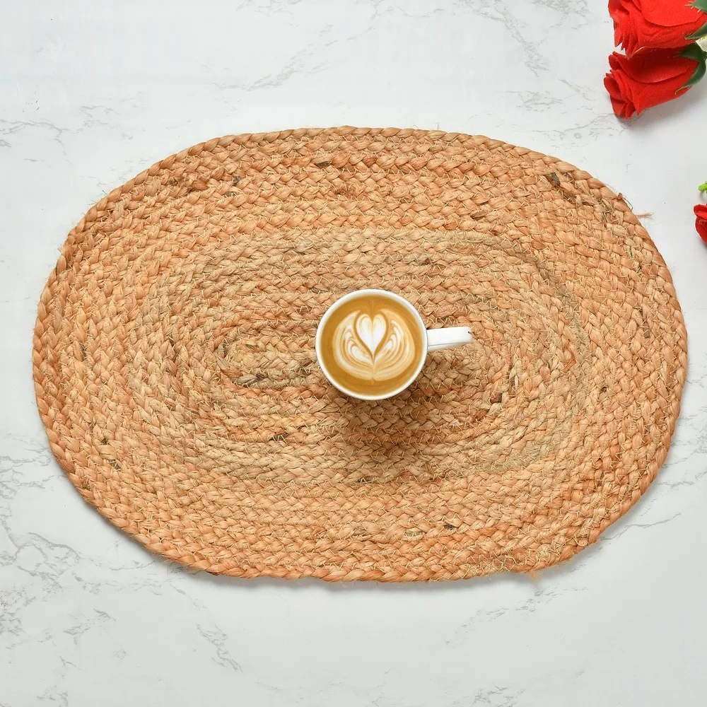 Jute Placemat, Braided, Plain, Oval, 12x18, Pack of 1
