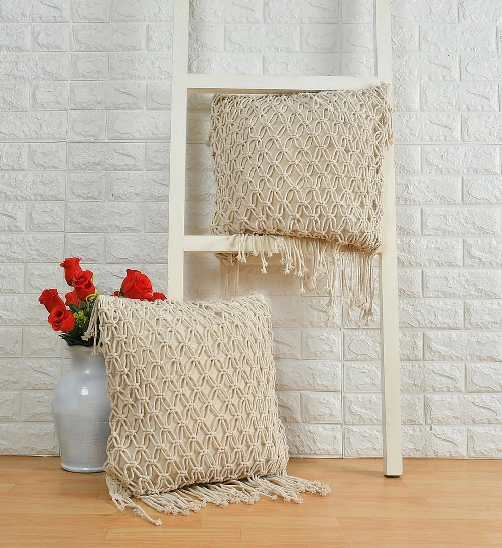 Macrame Cushion Cover Chain pattern, 16x16 inches, 1 piece