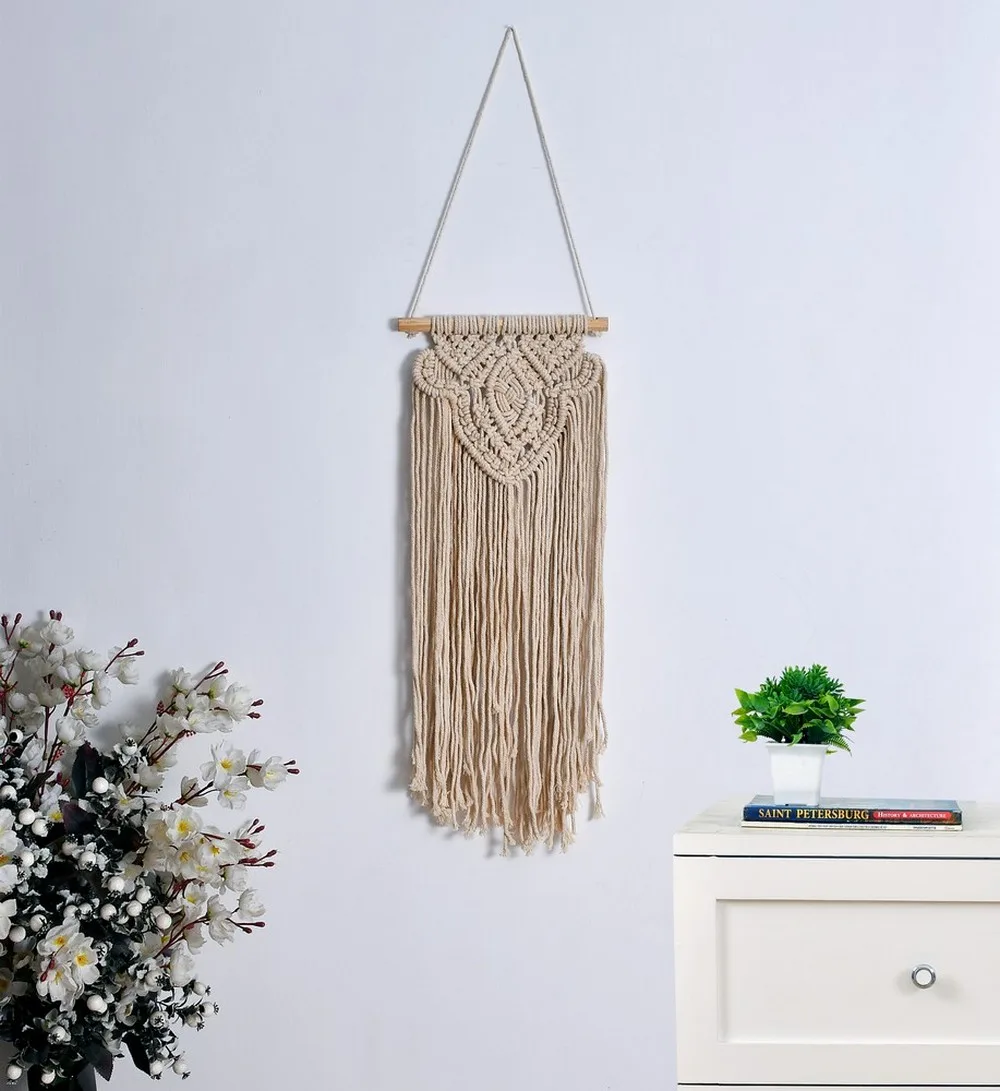 Macrame Wall Hanging Woven Tapestry, Curve Diamond