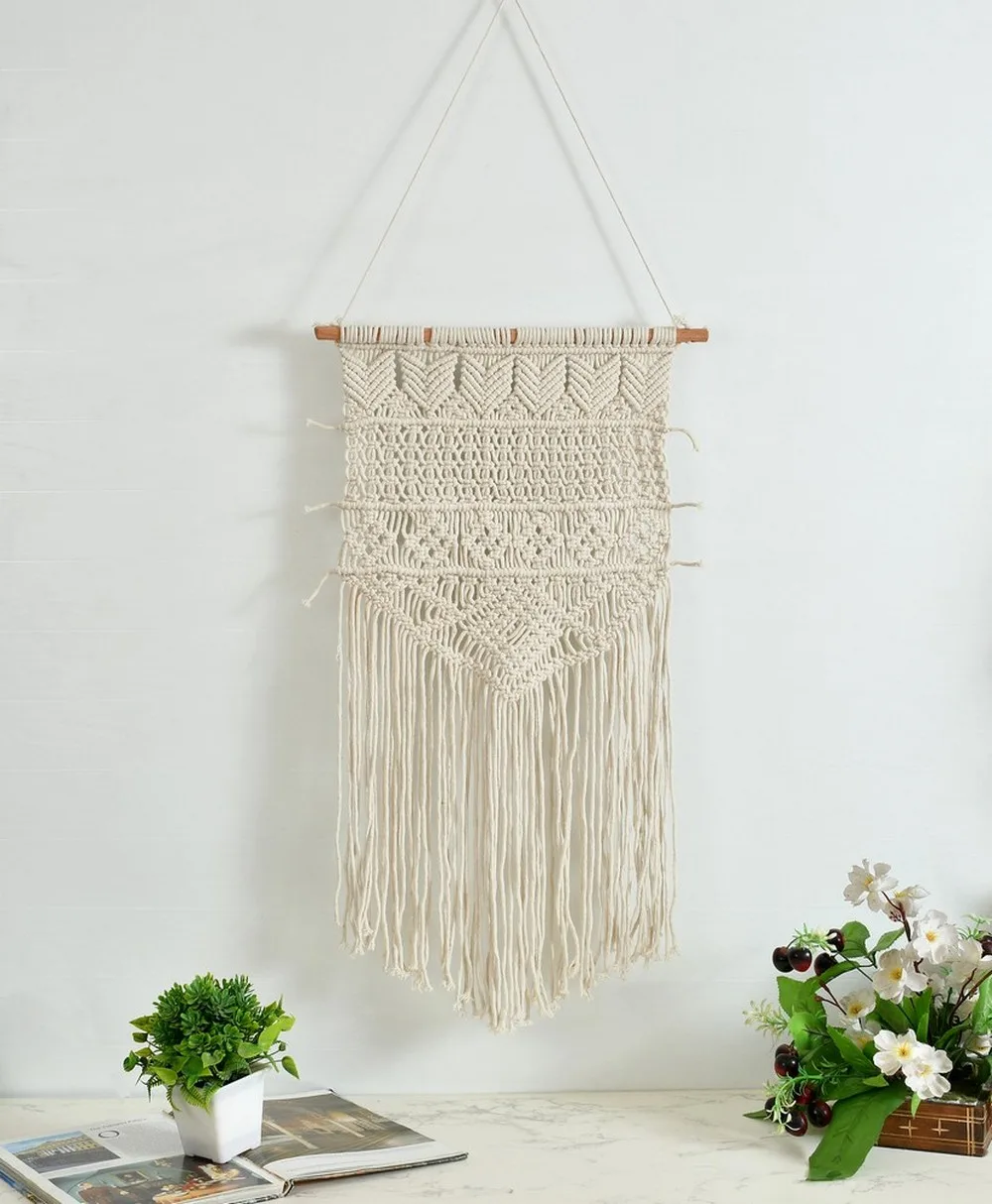 Macrame Wall Hanging, 4 Sections, Ivory