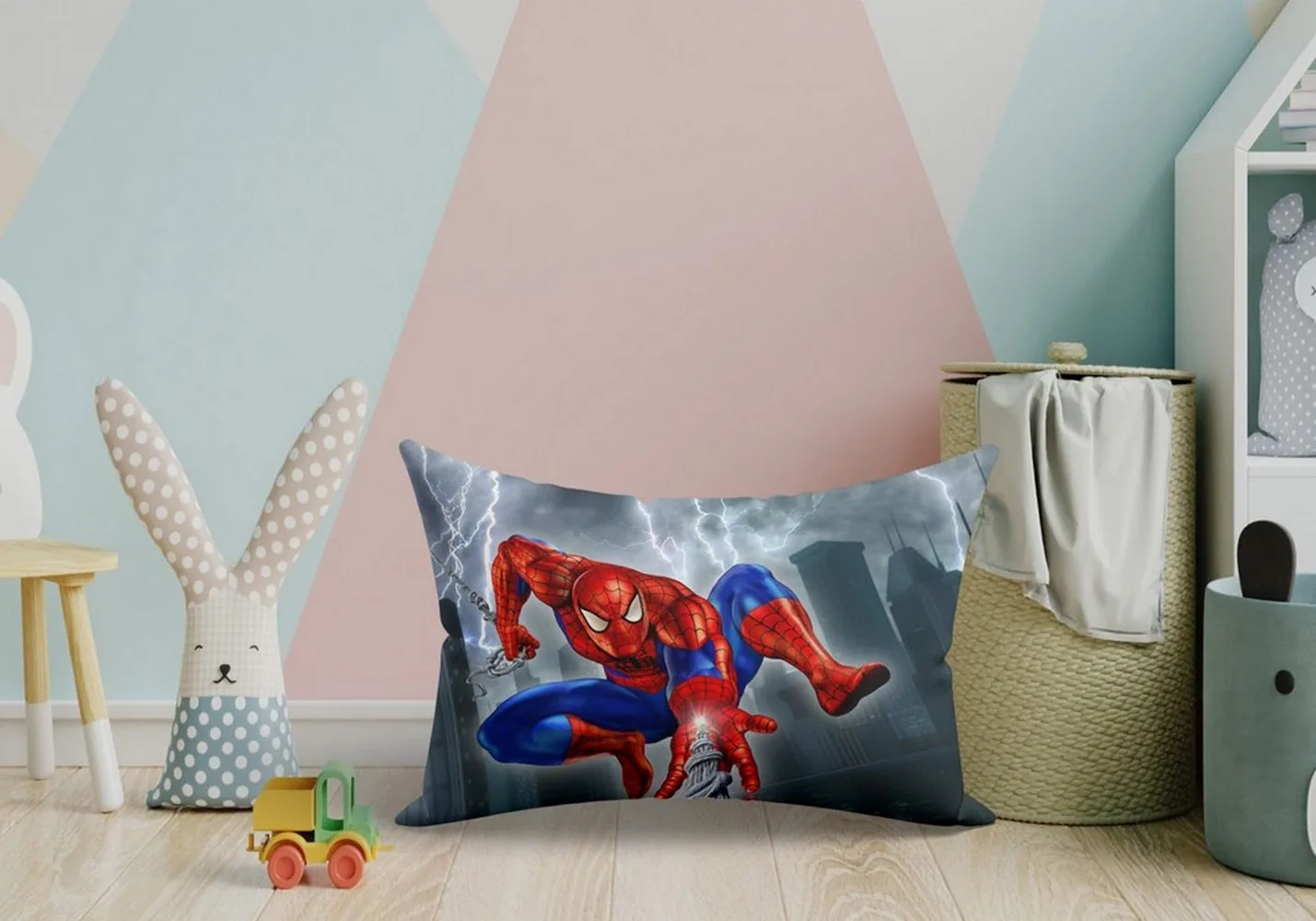 Spiderman Cartoon Kids Pillow Cover, 18x12 Inches, Blue Red