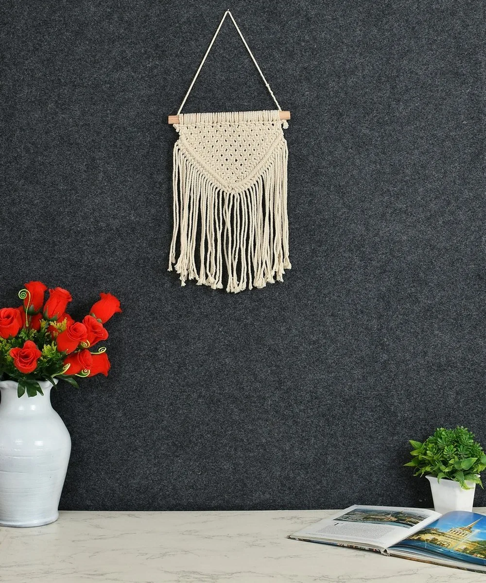 Macrame Wall Hanger, Double Triangle, 8x14 Inches