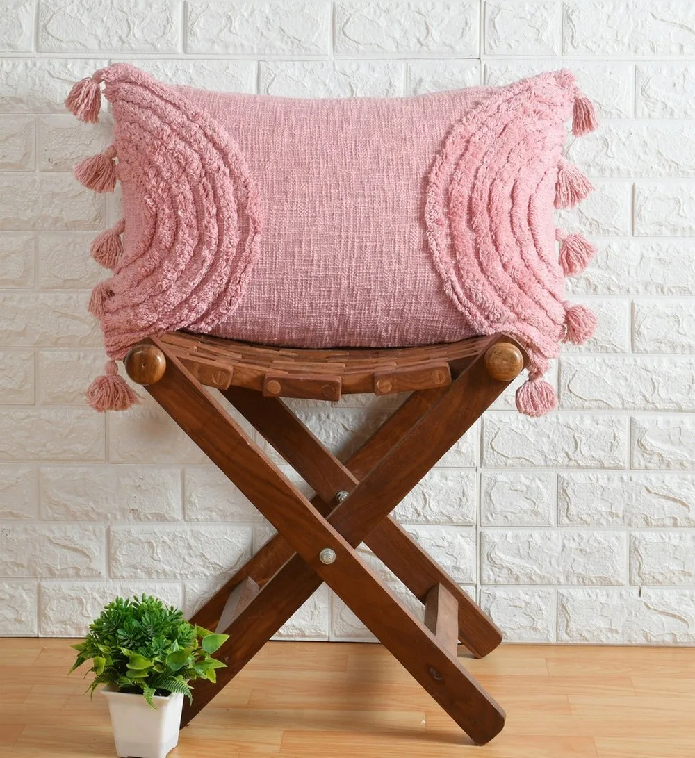 Tufted Cushion Cover, side rainbow, 24x16 inches, Pink