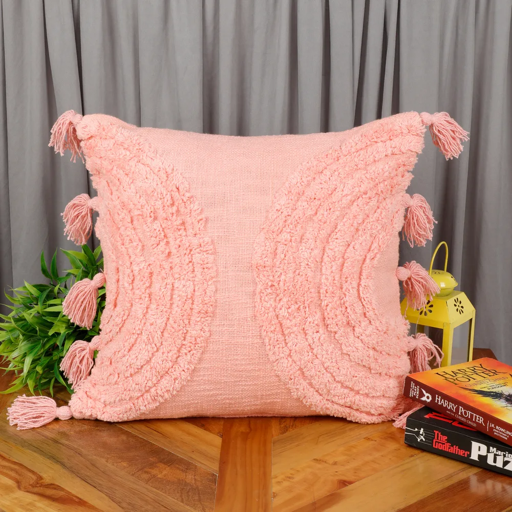 Tufted Cushion Cover, side rainbow, 16x16 inches, Pink
