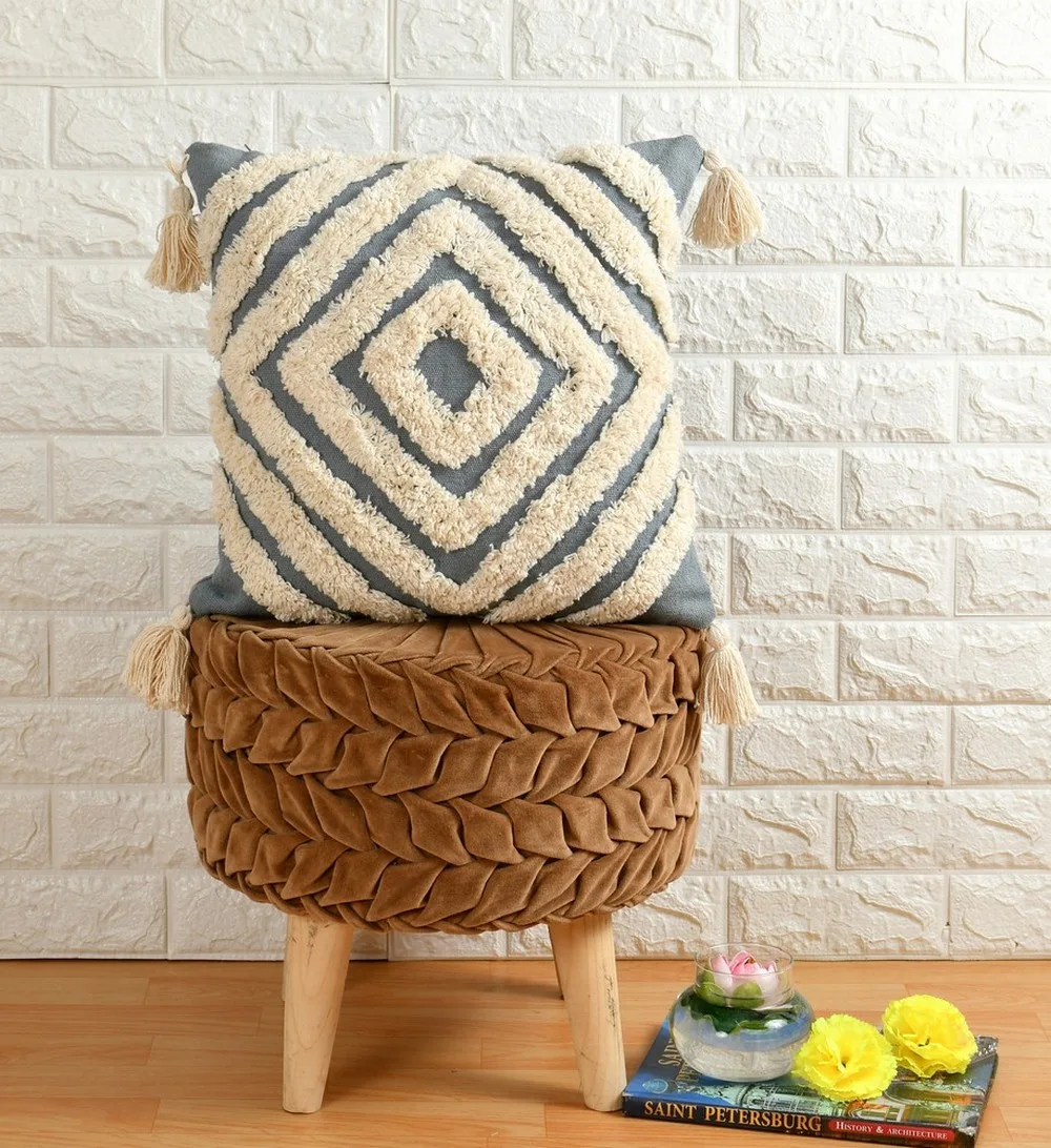 Tufted Concentric diamond cushion cover, Blue, 24x24
