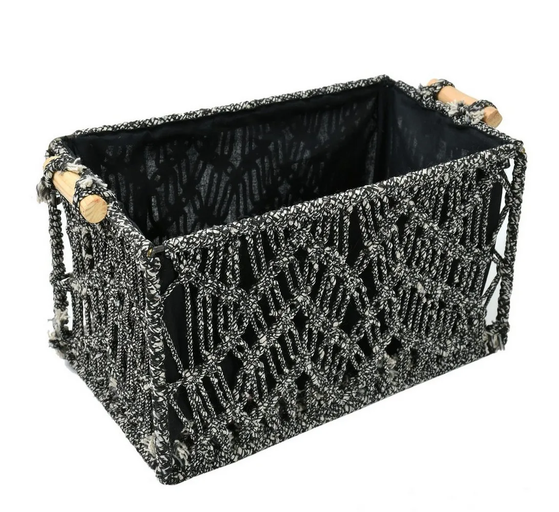 Macrame Wireframe Shelf Basket, Black, Small