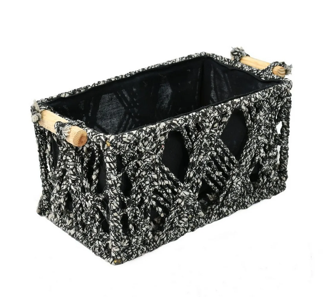 Macrame Wireframe Shelf Basket, Black, Medium
