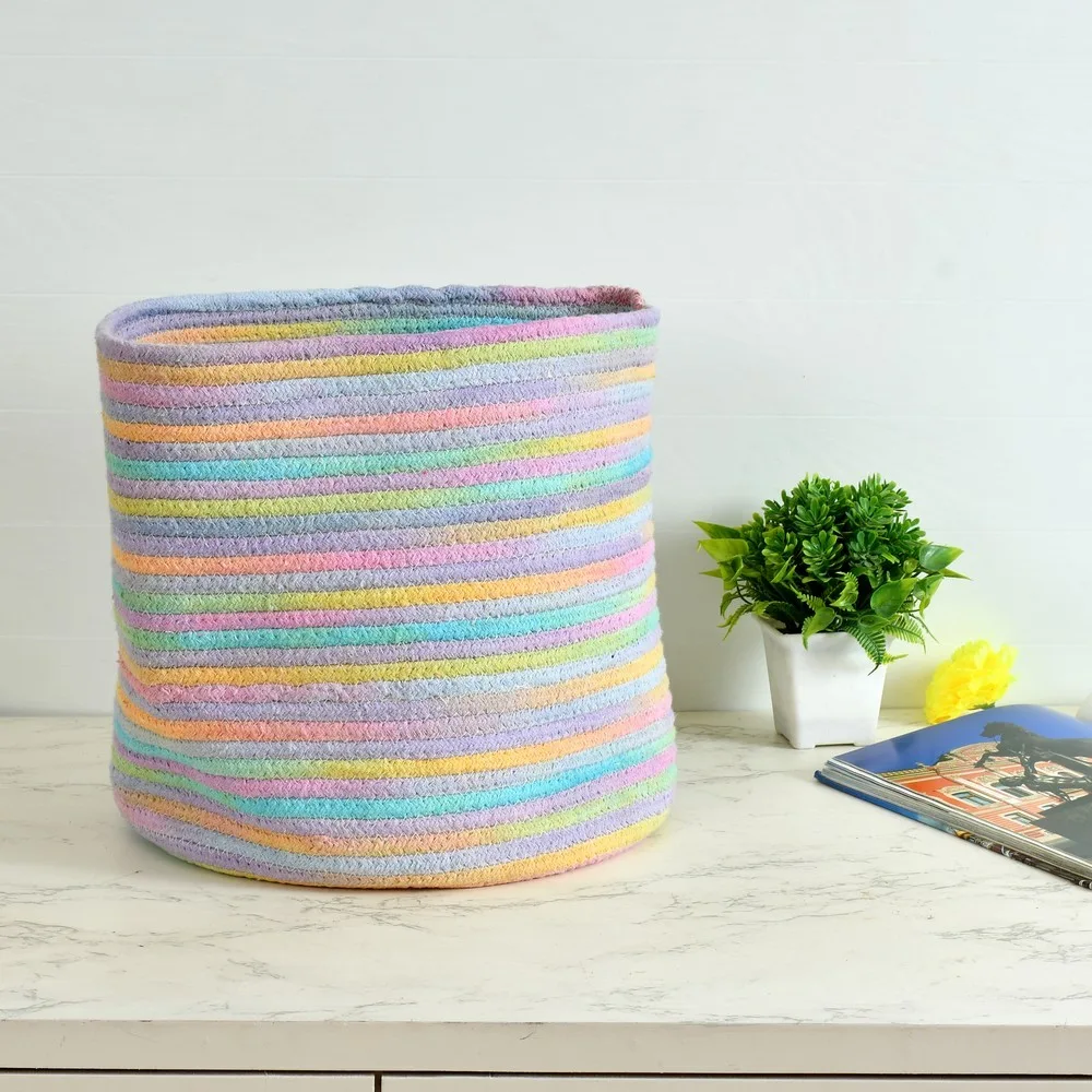 Colorful stripes cotton basket, Multi Color, 12x12 inches