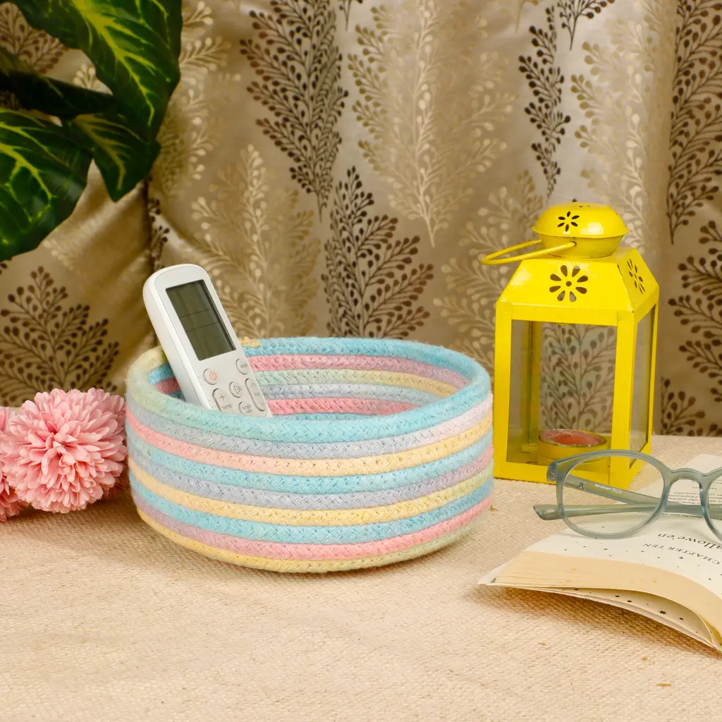 Colorful stripes cotton basket, Multi Color, 7x3 inches