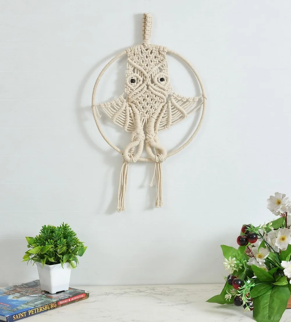 Owl Macrame hanging, 12x45 inches, Off-White