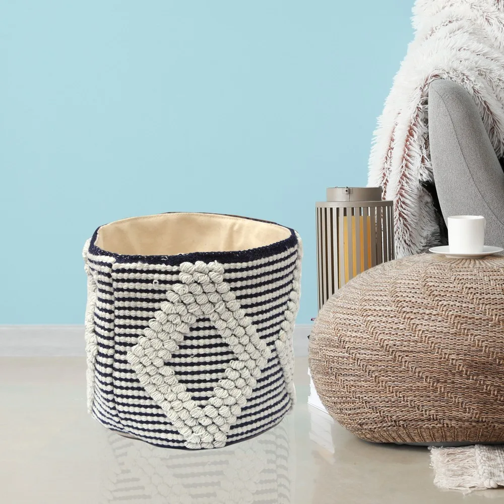 Cotton planter basket blue stripes, rope diamond, 8x8
