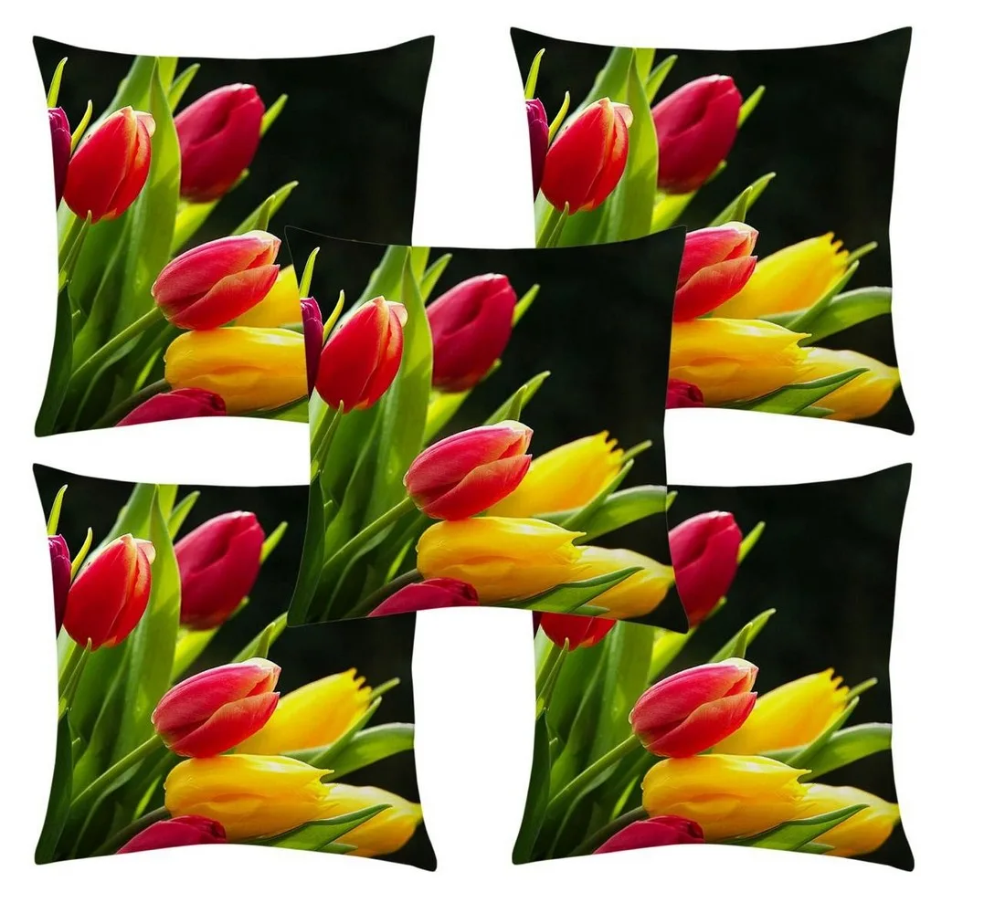 Black floral jute printed cushion cover premium back,  16x16 inches, Set of 5