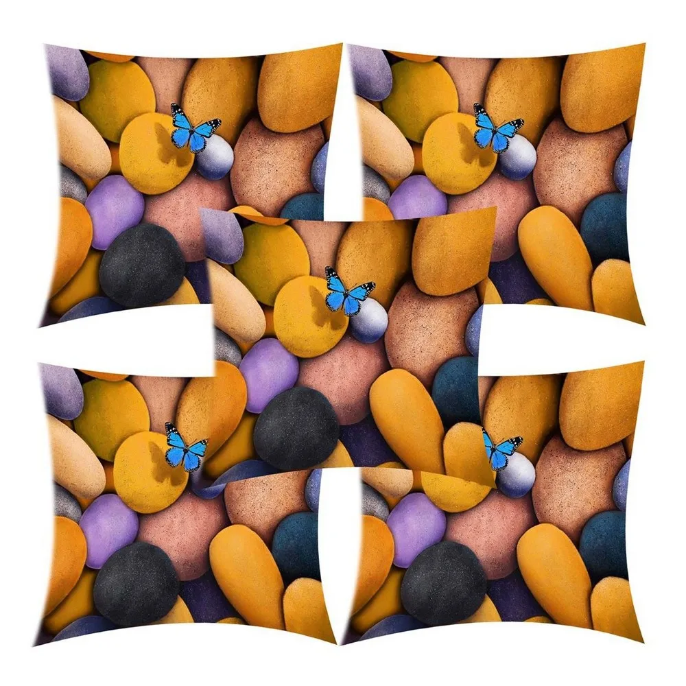 Pebbles jute printed cushion cover premium back,  16x16 inches, Set of 5