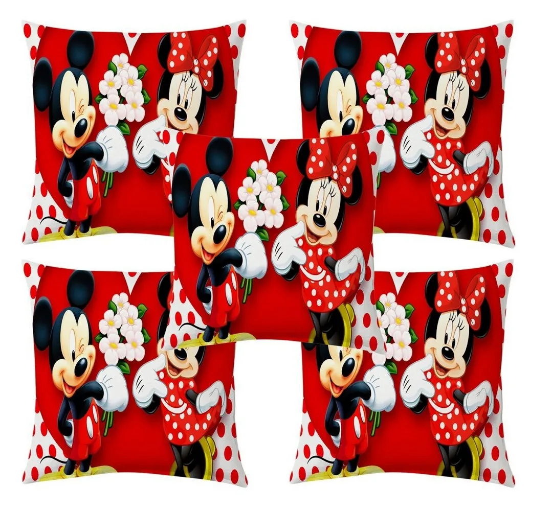 Mickey Mouse friends jute printed cushion cover premium back,  16x16 inches, Set of 5