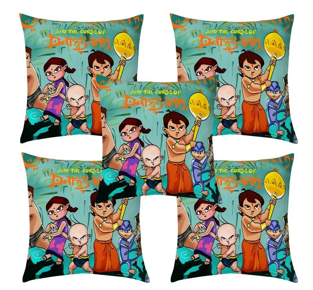 Chhota bheem jute printed cushion cover premium back,  16x16 inches, Set of 5