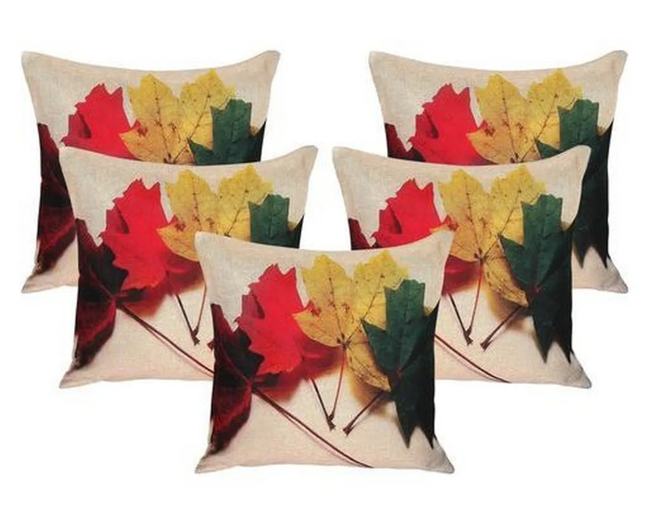 Autumn leaves printed jute cushion cover, 16x16, Pack of 5