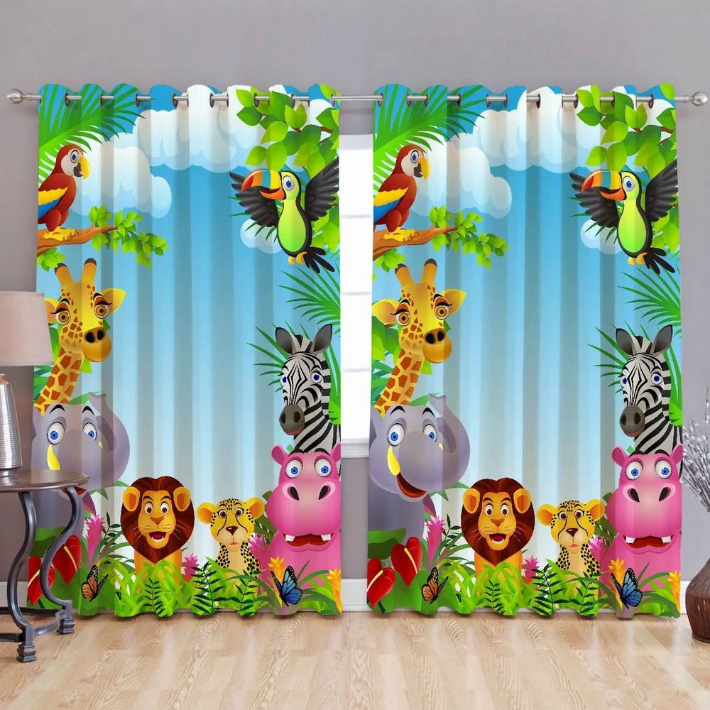 Animal Jungle Safari Cartoon Printed Curtain Long Crush, 4x7 ft