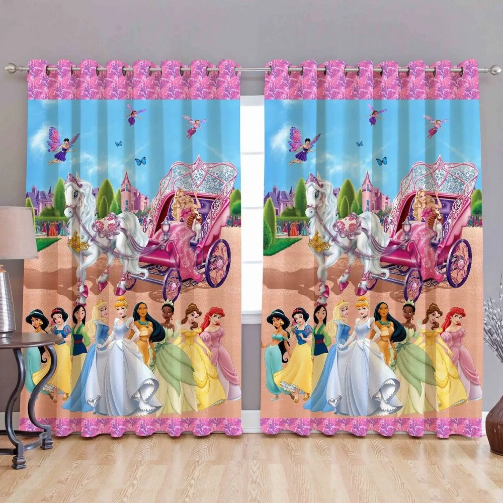 Princess Cartoon Printed Curtain Long Crush, 4x7 ft