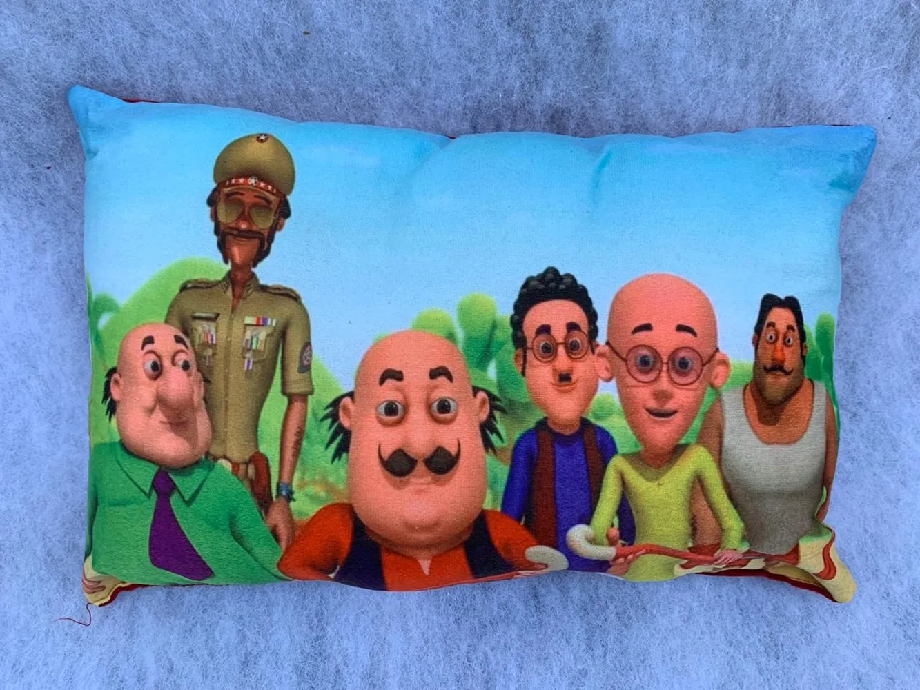 Kids Cartoon Pillow Motu Patlu, 11x17, 1 Piece, Colorful