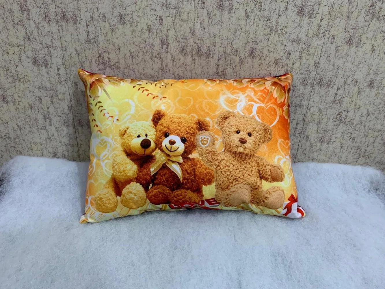 Kids Cartoon Pillow Teddy Love Romance Couple, 11x17, 1 Piece, Colorful