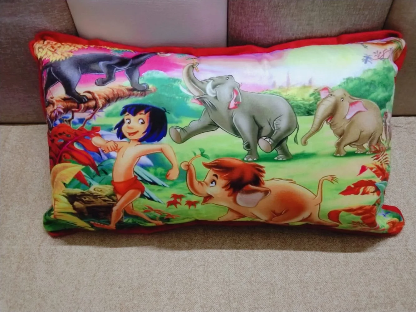 Kids Cartoon Pillow Mowgli Jungle, 15x25, 1 Piece, Colorful