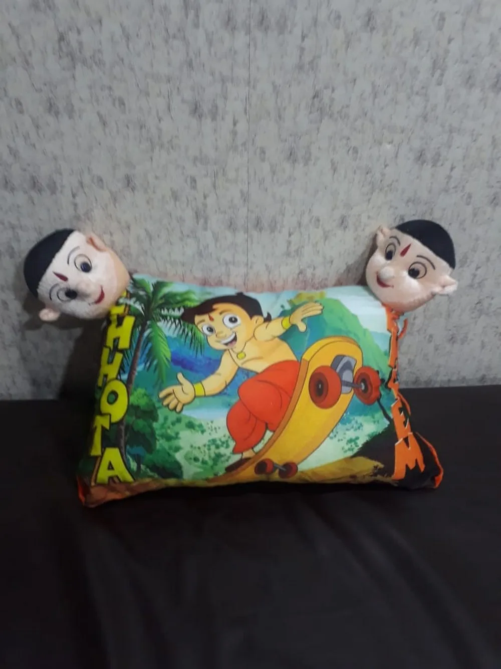 Kids Cartoon Face Pillow Chhota Bheem skating, 11x17, 1 Piece, Colorful