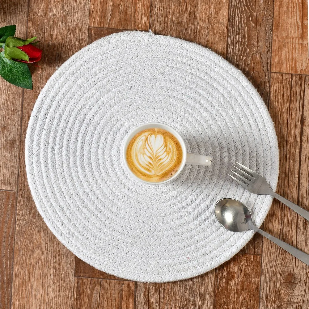 Cotton Round placemat plain, 12x12, white, pack of 2