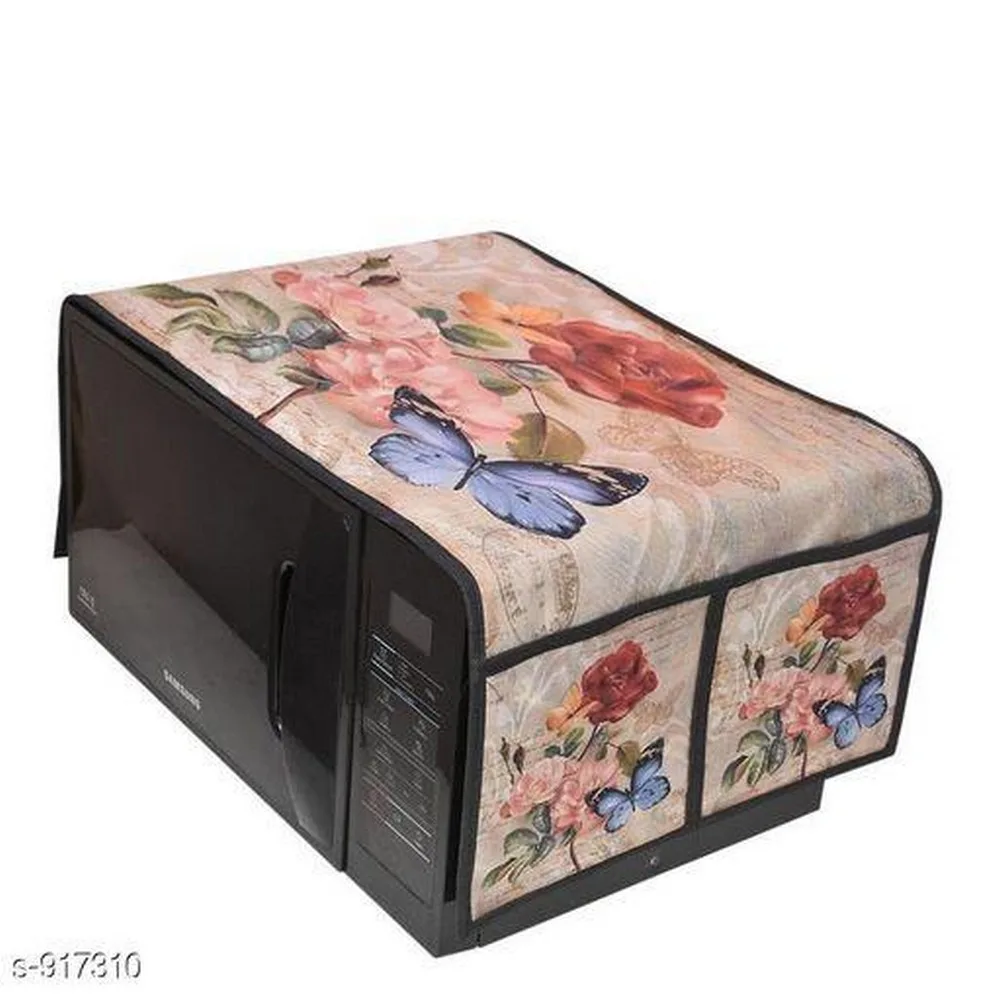 Microwave oven cover with both side pockets, rose butterfly
