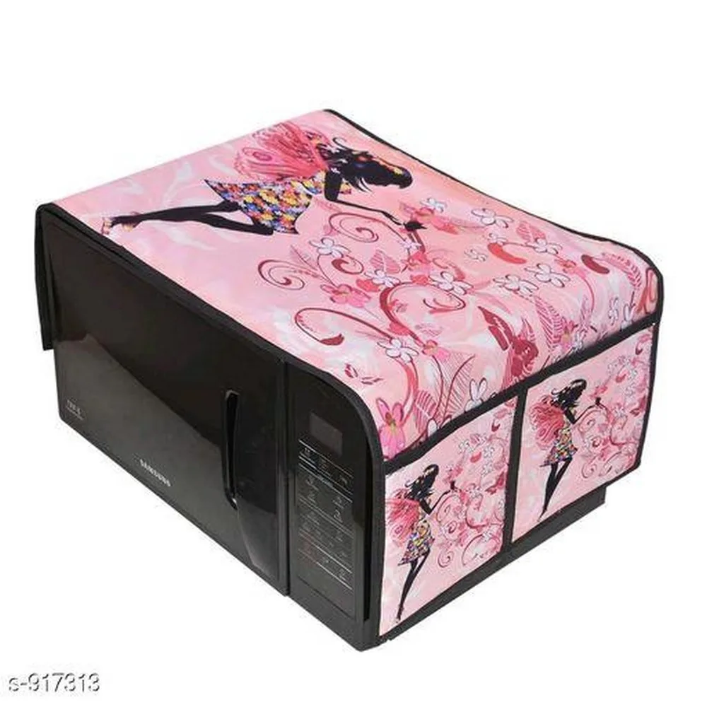 Microwave oven cover with both side pockets, pink girl