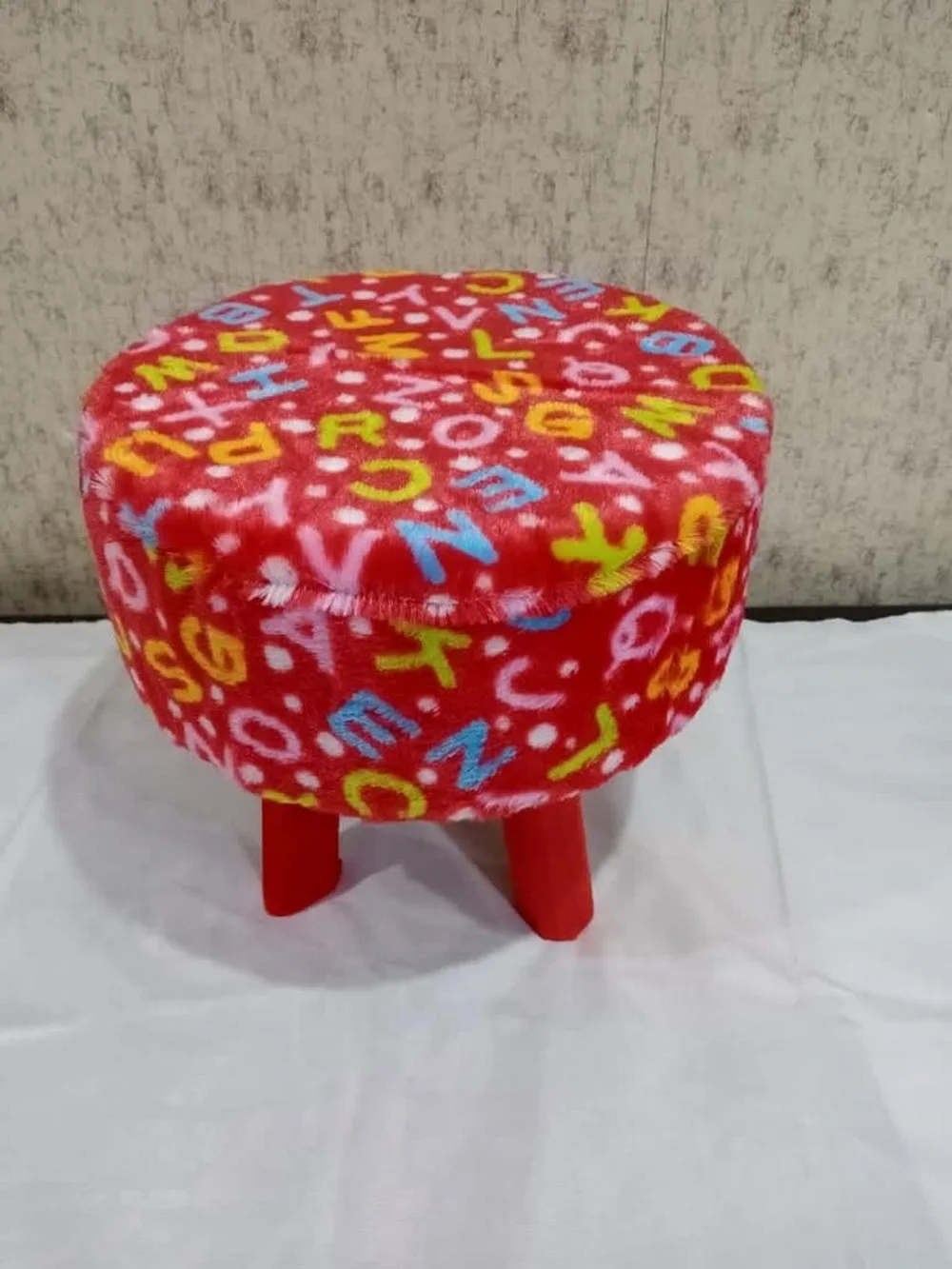 Cartoon printed stool kids, 12 inch with box, red, alphabets