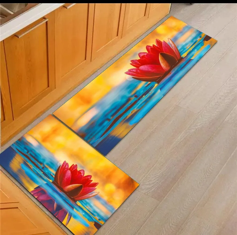 Kitchen Mat Digital Print, combo, water flower, 18x55, 17x26
