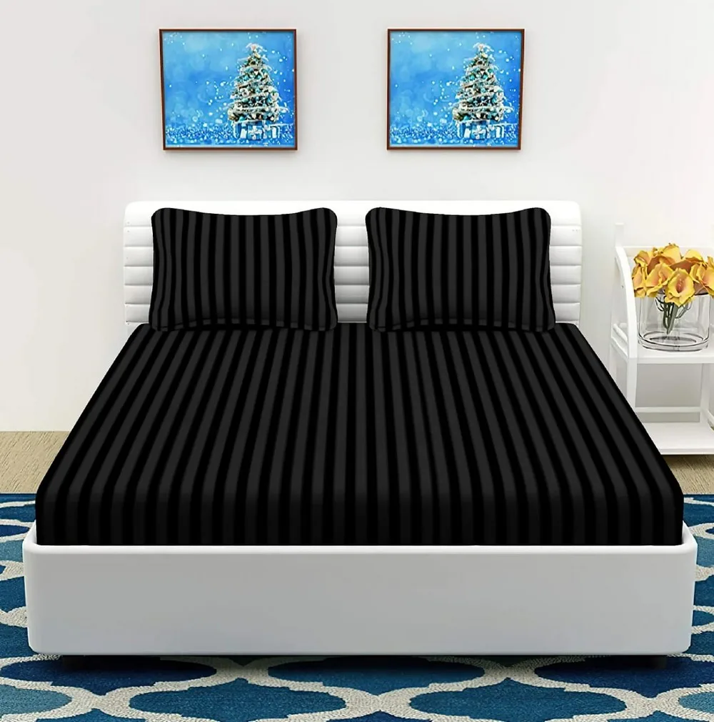 Striped bed sheet, Glace cotton, 90x100, black