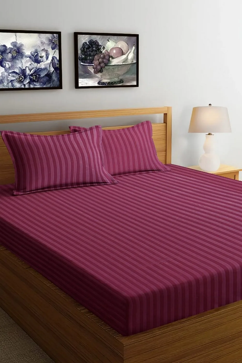 Striped bed sheet, Glace cotton, 90x100, maroon