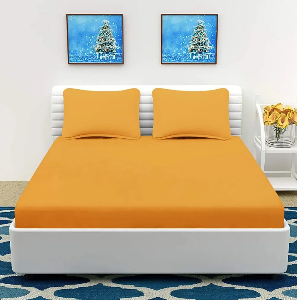 Solid plain color bed sheet, Glace cotton, 90x100, orange