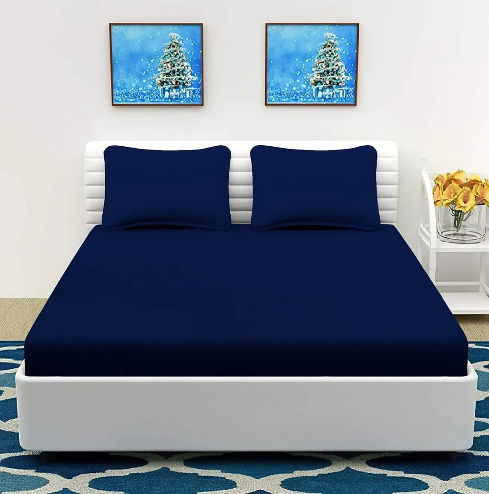 Solid plain color bed sheet, Glace cotton, 90x100, dark blue
