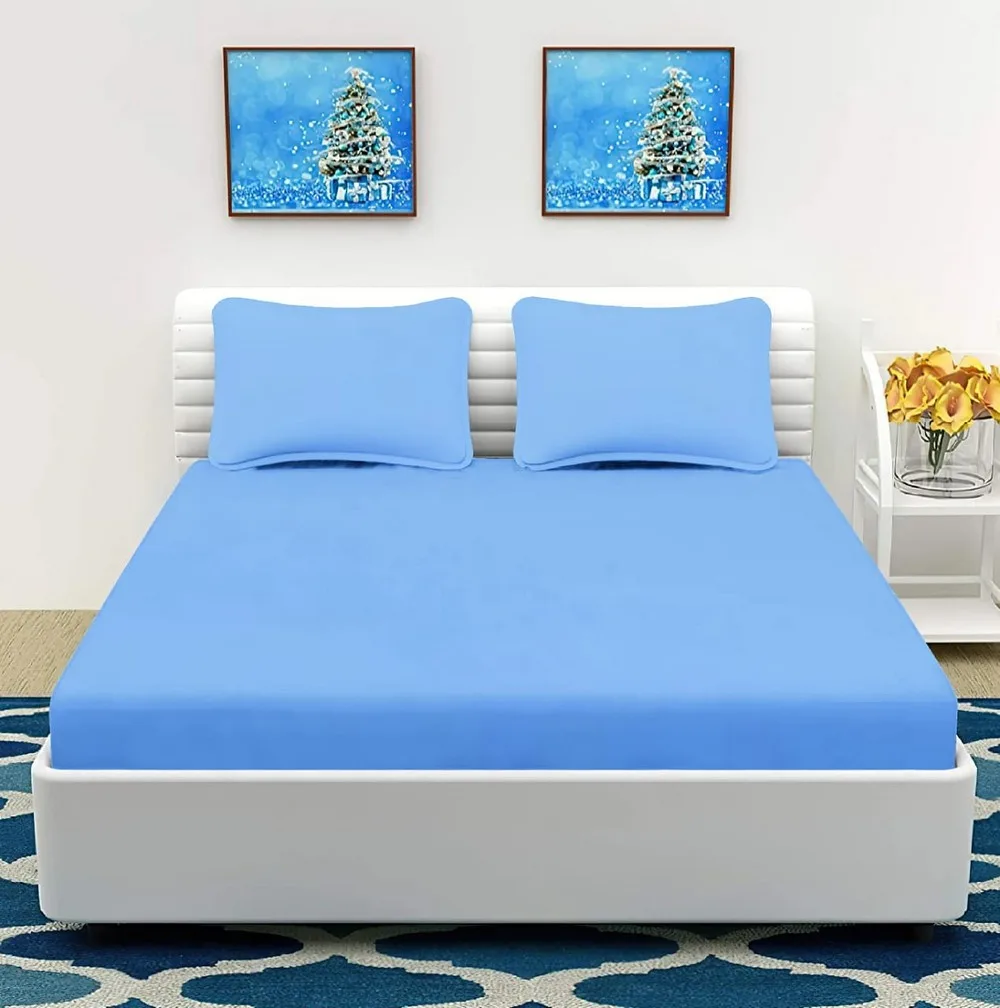 Solid plain color bed sheet, Glace cotton, 90x100, lite blue