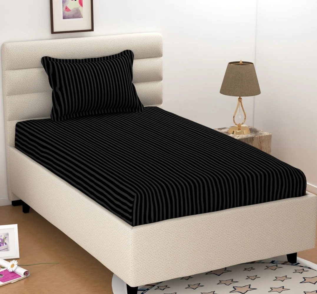 Plain stripes single bed bedsheet, 60x90, black