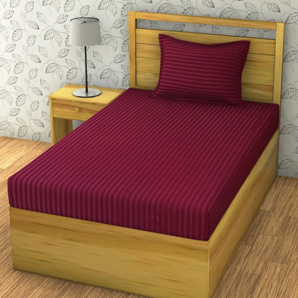 Plain stripes single bed bedsheet, 60x90, maroon